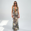 Dorothée — Khaki Halter Wrap Dress, front view