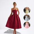 Rosalba — Burgundy Tea-Length Full-Skirt Dress, front view