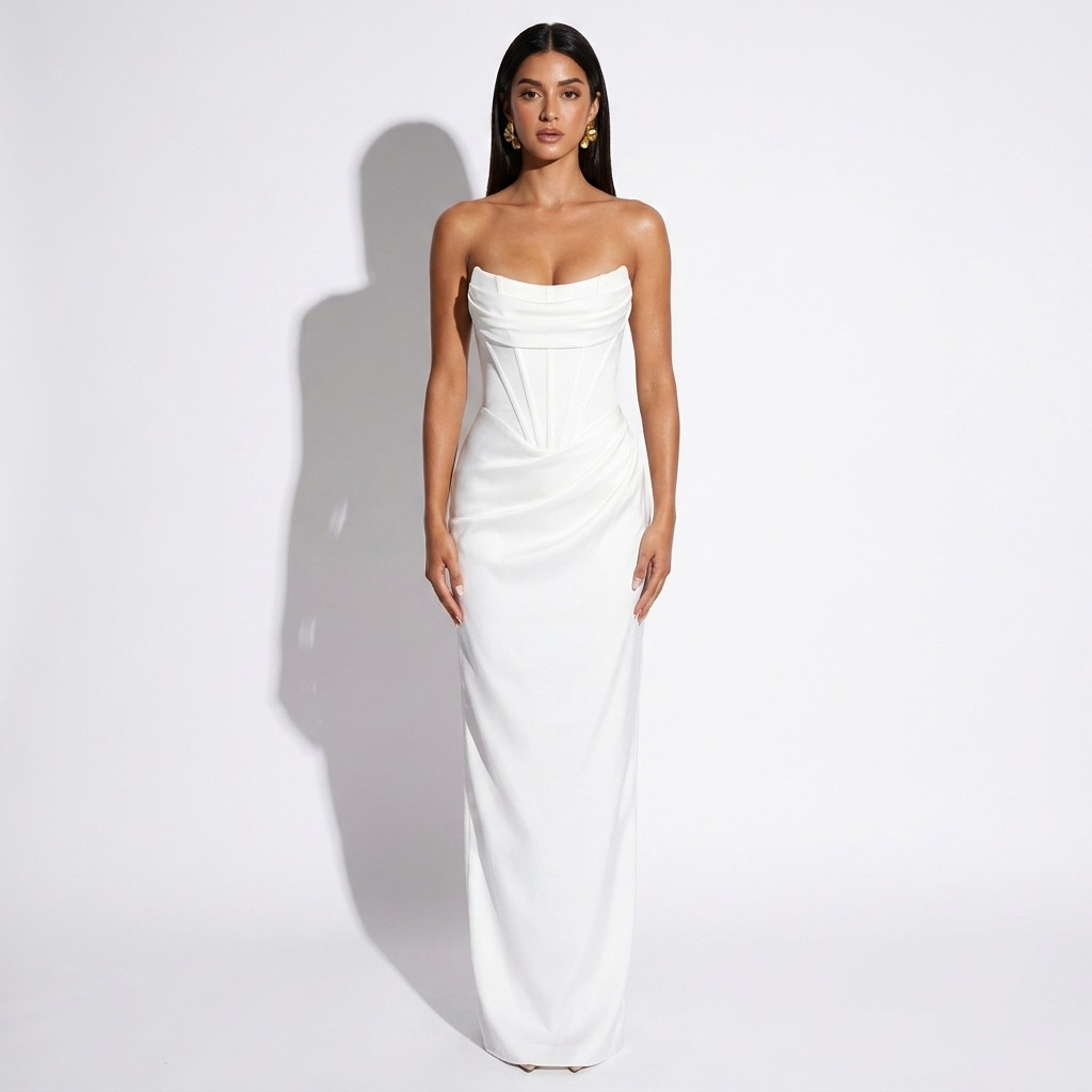 Odalie — White Sculptural Bustier Gown, front view