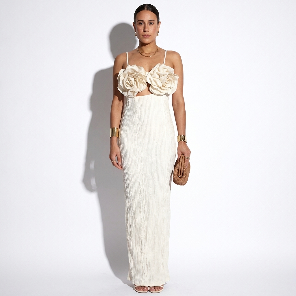 Marceline — Ivory Floral Appliqué Bustier Dress, front view