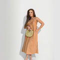 Amandine — Camel Halter Midi Dress, front view