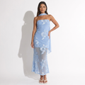 Fleurette — Baby Blue Floral Wrap Dress, front view