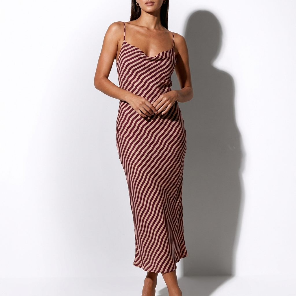 Rosine — Red Striped Slip Dress, front view