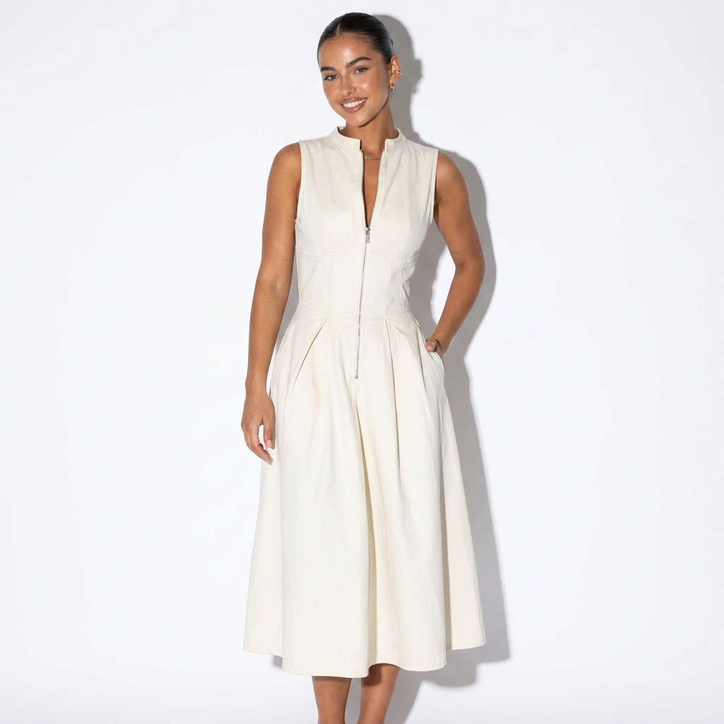 Ombline — Ivory Pleated Plunge Gown, front view