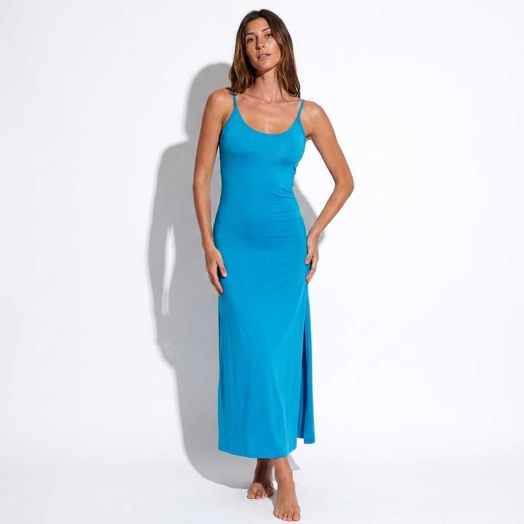 Marine — Blue Satin Cowl Gown, front view