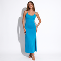 Marine — Blue Satin Cowl Gown, front view