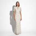 Eugénie — Burgundy Sequin Mandarin-Collar Gown, front view