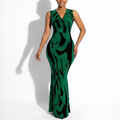 Zéphyrine — Abstract Print Halter Maxi Dress, front view
