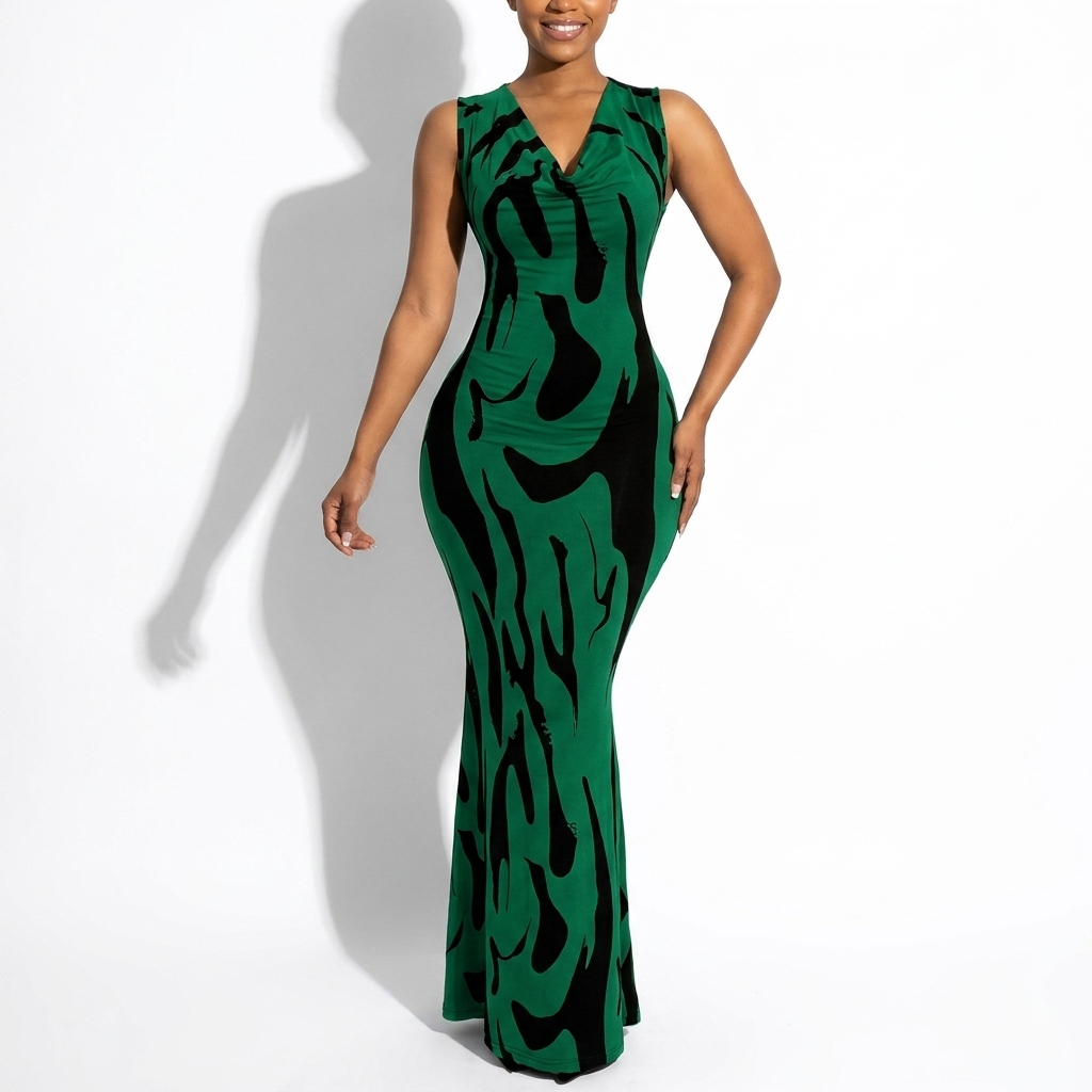 Zéphyrine — Abstract Print Halter Maxi Dress, front view