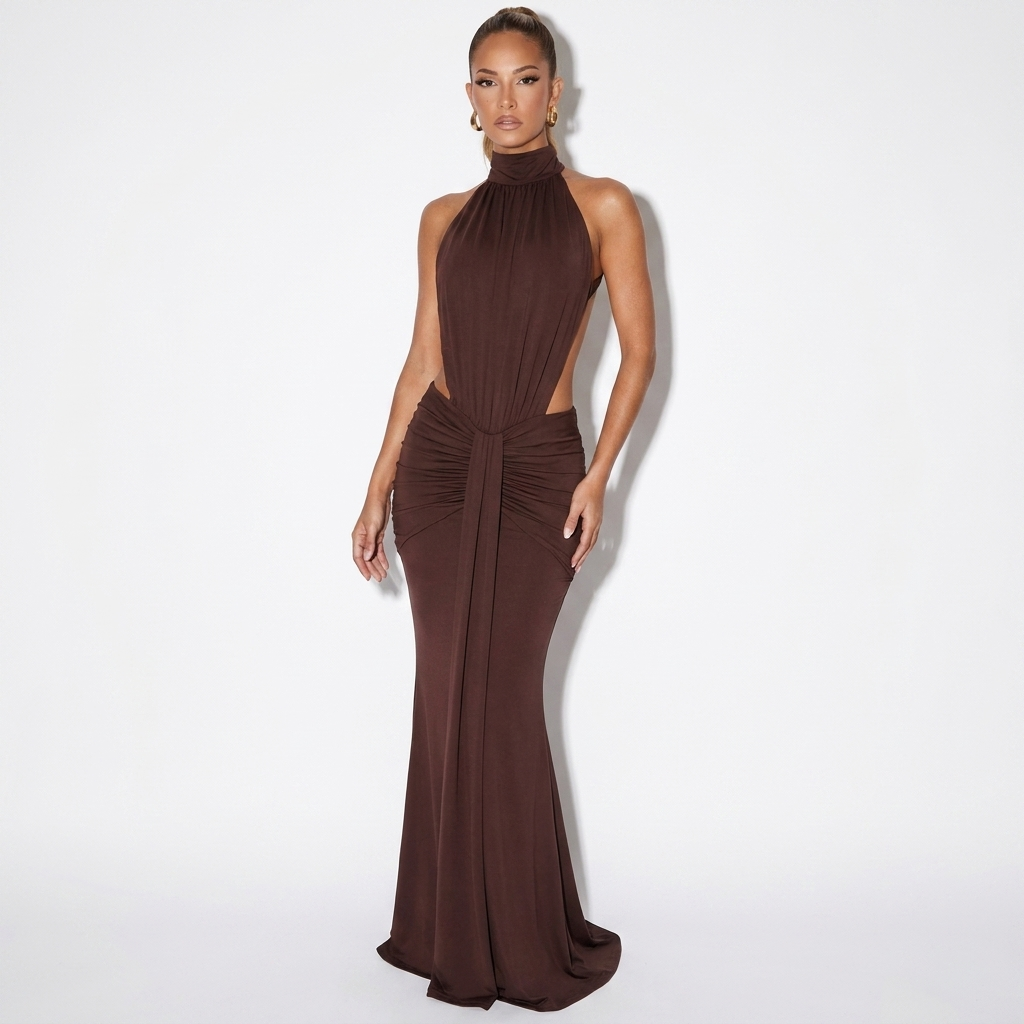 Fauve — Chocolate Off-Shoulder Mermaid Gown, front view