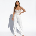 Perline — Nude Dot Mesh Top & Pants Set, front view