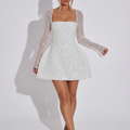 Ivoire — White Sequin Mini Dress, front view