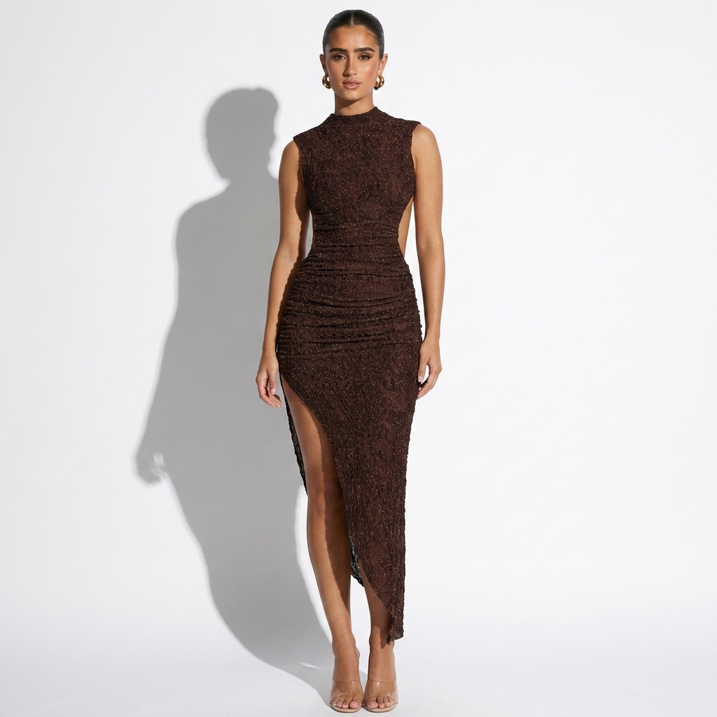 Havane — Taupe Column Dress, front view