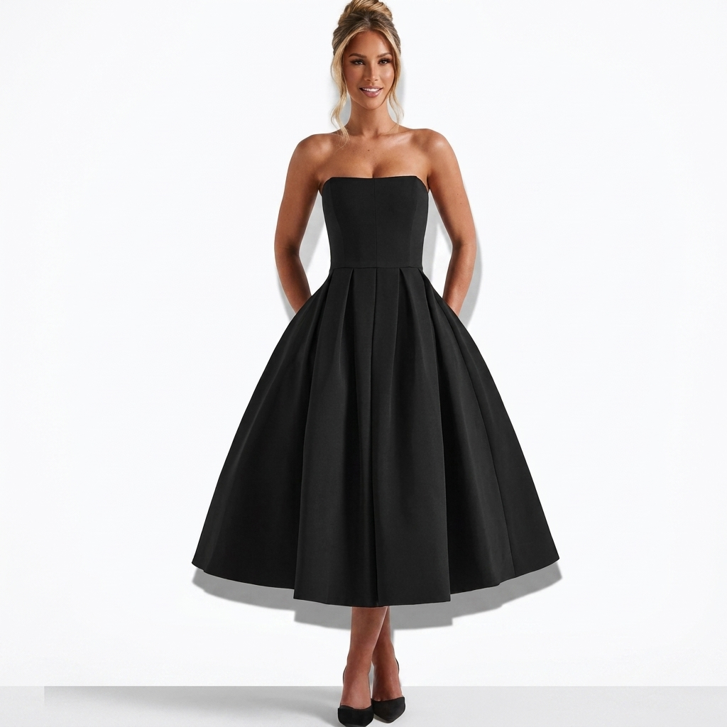 Perrine-Louise — Black Off-Shoulder Ruffle Mini Dress, front view