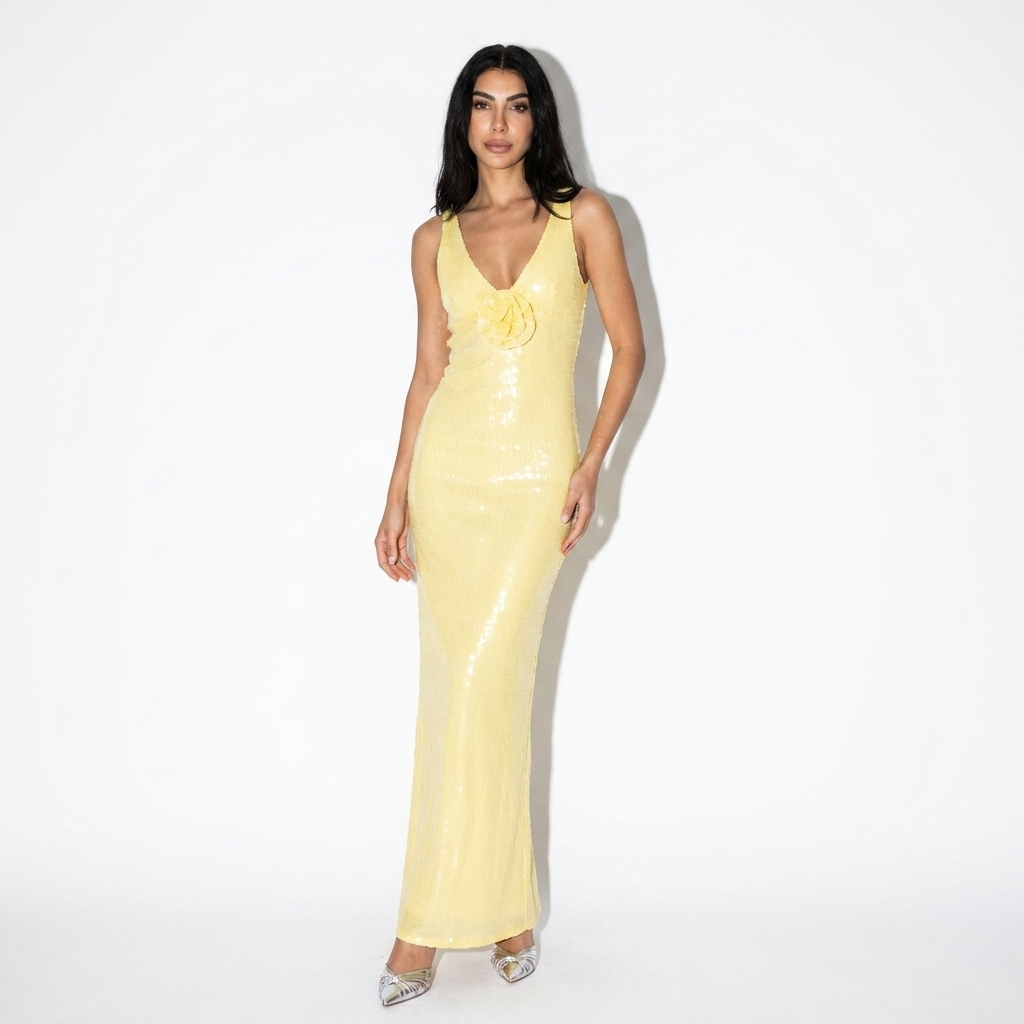 Béatrix — Navy Sequin Slit Gown, front view