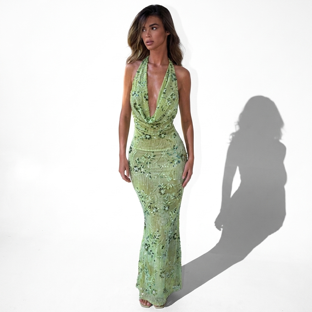Rosine-Marthe — Pink Satin Cowl Gown, front view