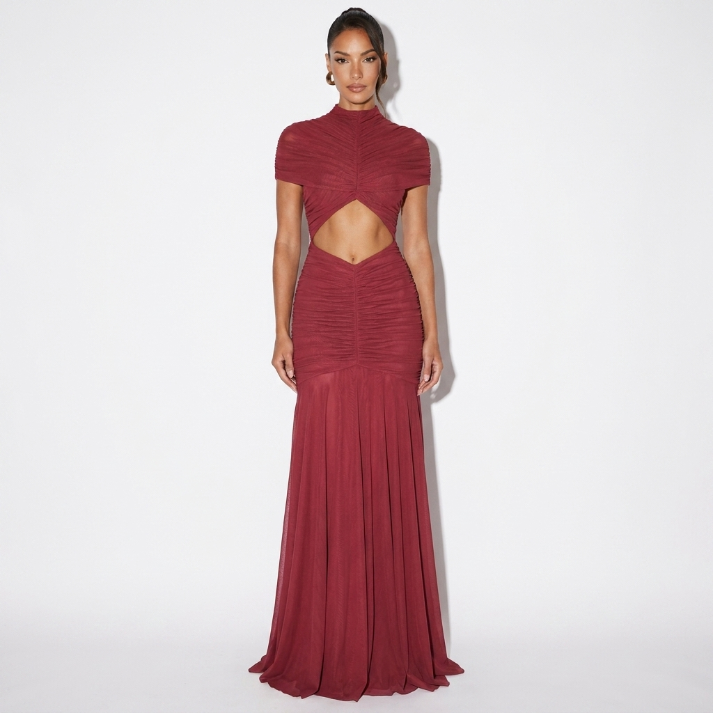 Odélie — Black Long-Sleeve Slit Gown, front view