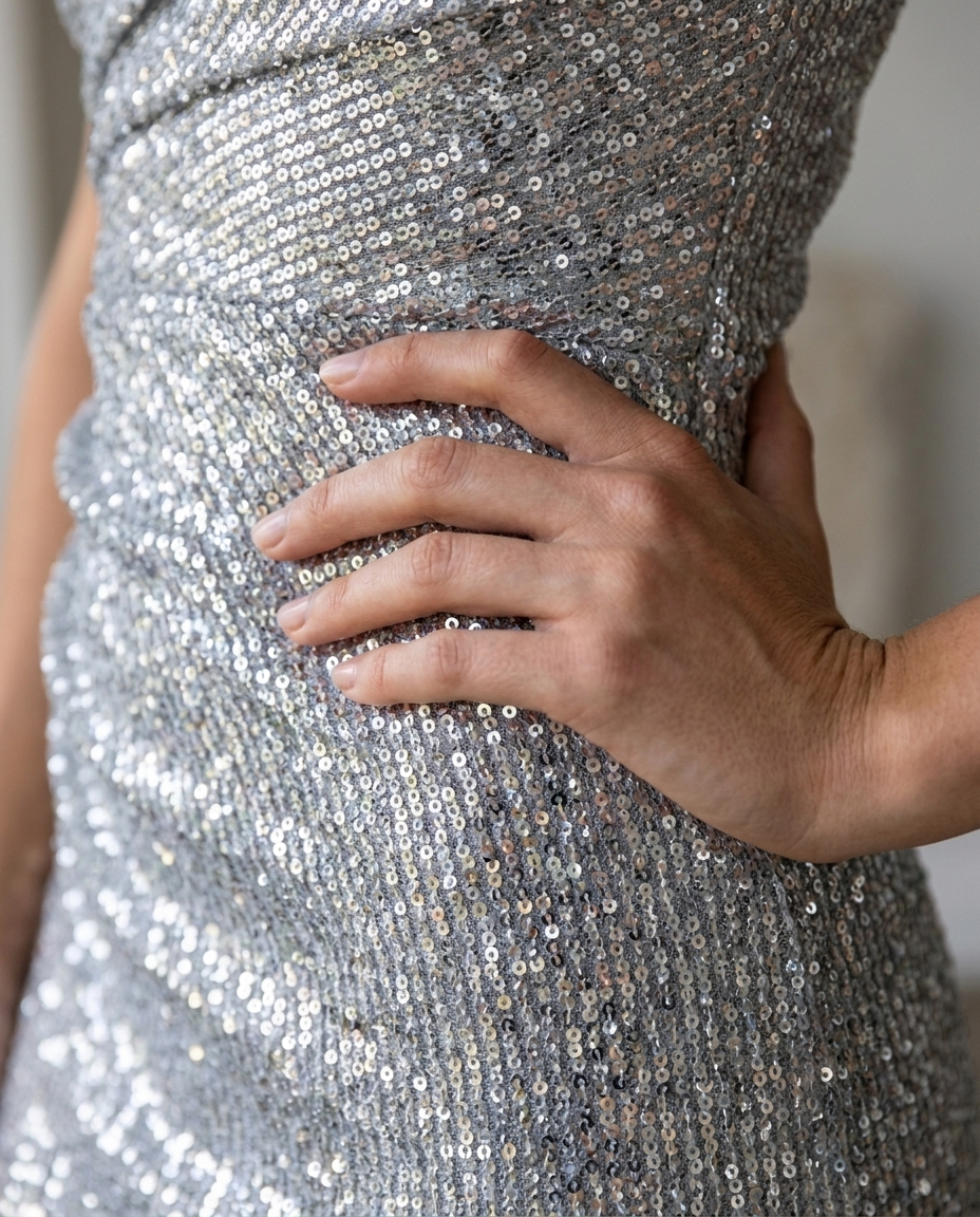 Faustine — Silver Sequin Mermaid Gown, detail