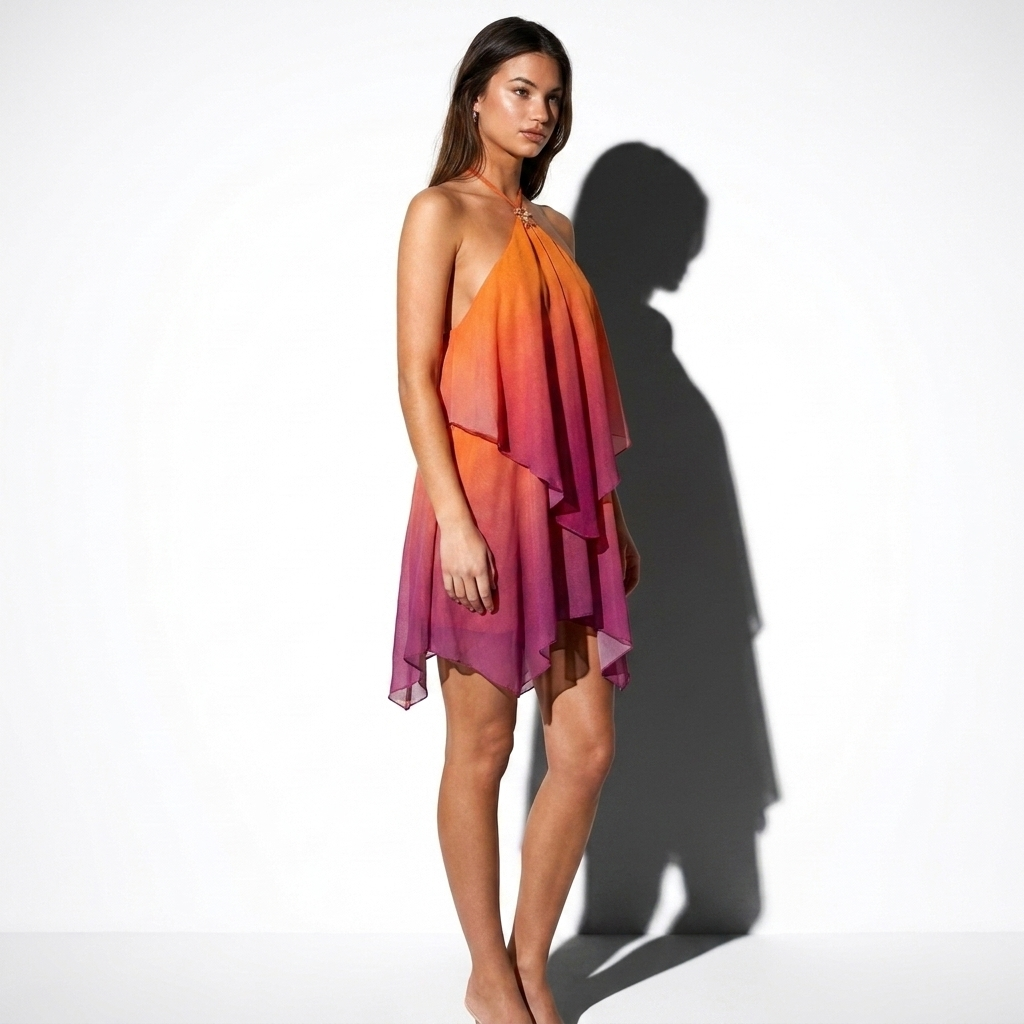 Ondine — Sunset Ombré Chiffon Halter Dress, side view
