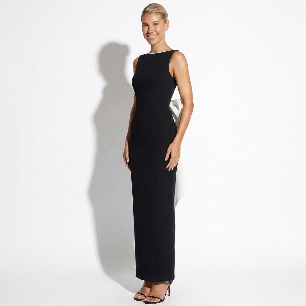 Salomé — Ivory Halter Maxi Dress with Bow-Open Back, side view