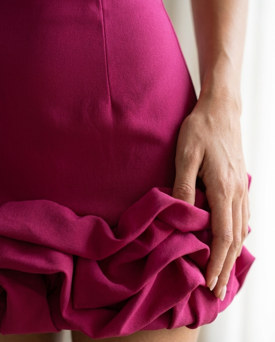 Cosette — Magenta Draped One-Shoulder Gown, detail
