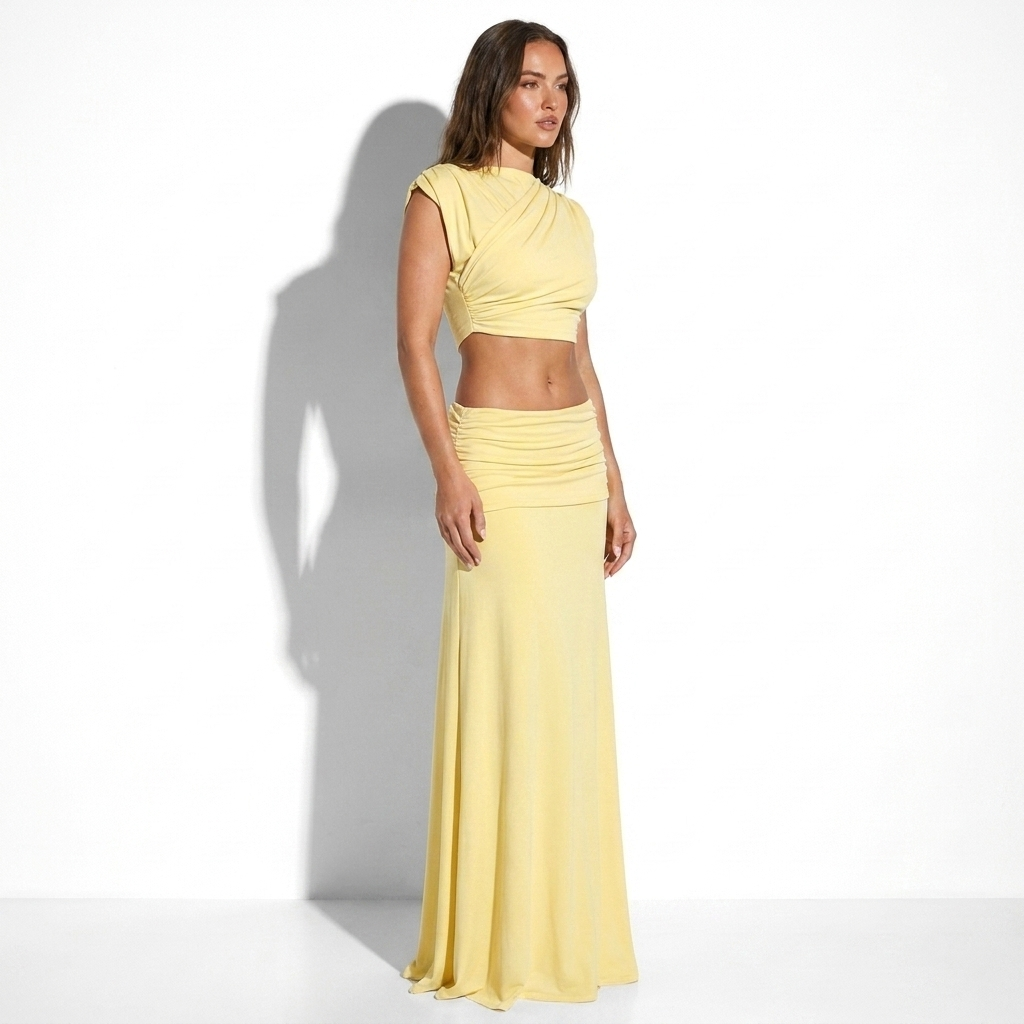 Théodora — Convertible Wrap Crop Top & Maxi Skirt Set, side view