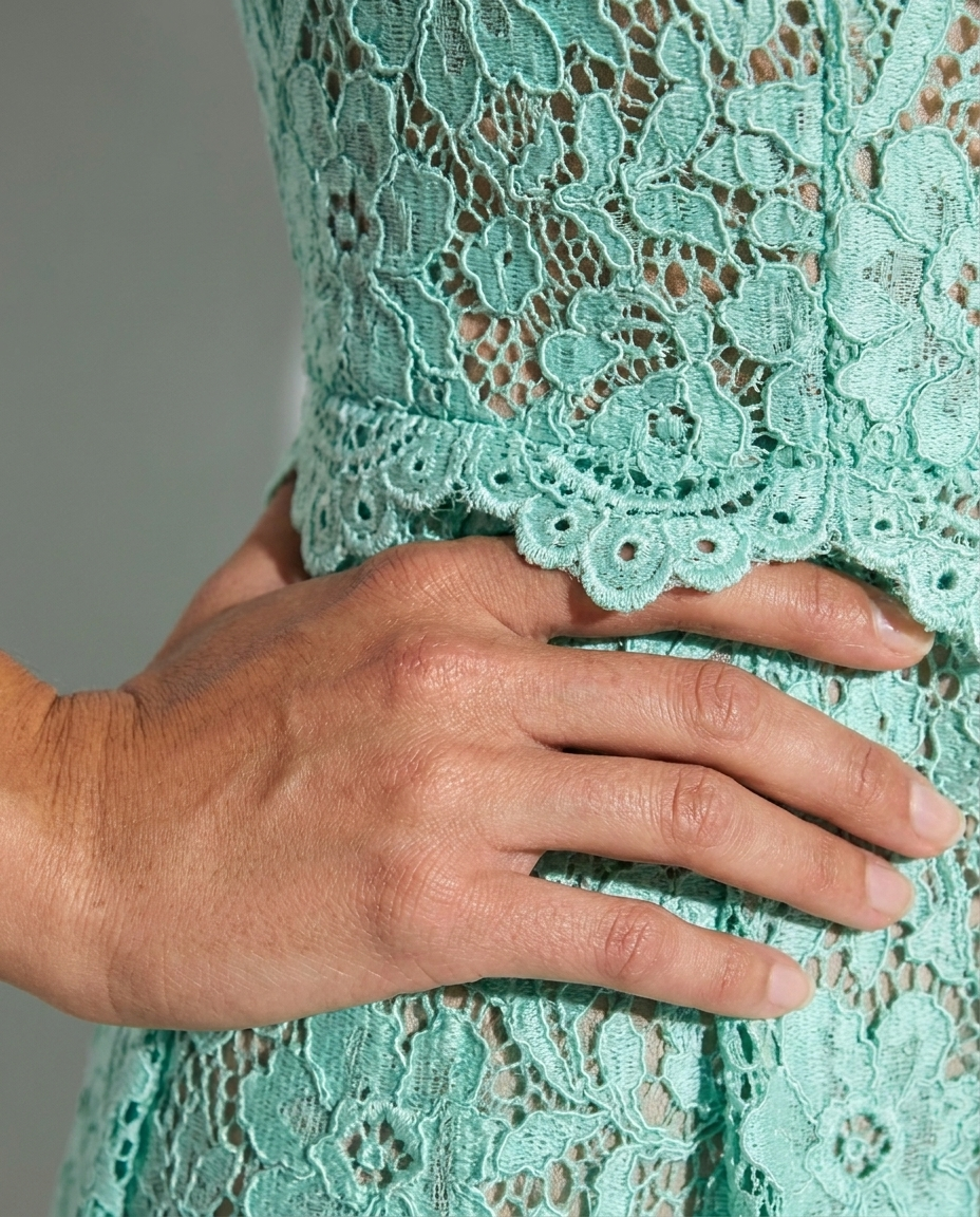 Mélusine — Mint Lace Fit-and-Flare Mini Dress, detail