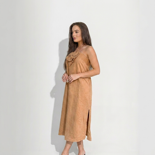 Amandine — Camel Halter Midi Dress, side view