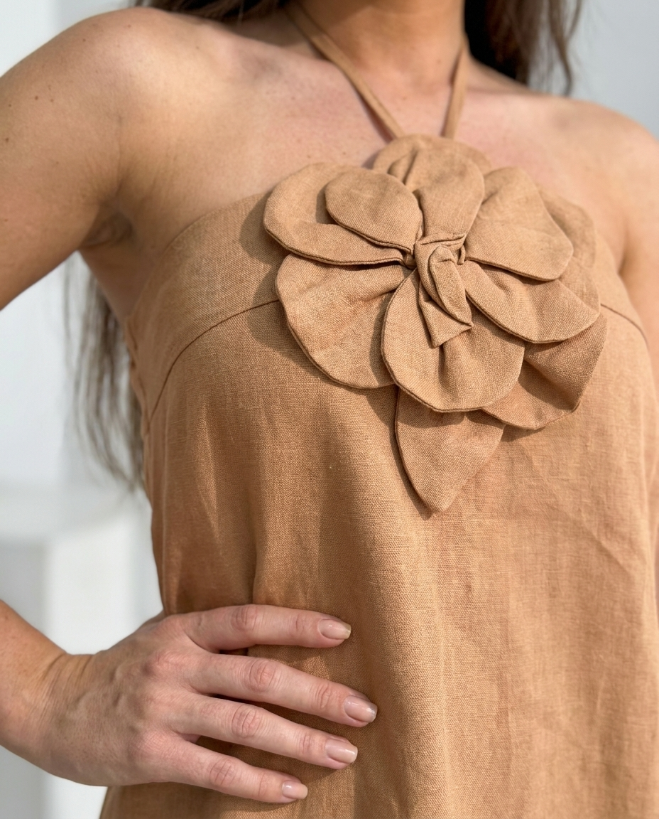 Amandine — Camel Halter Midi Dress, detail