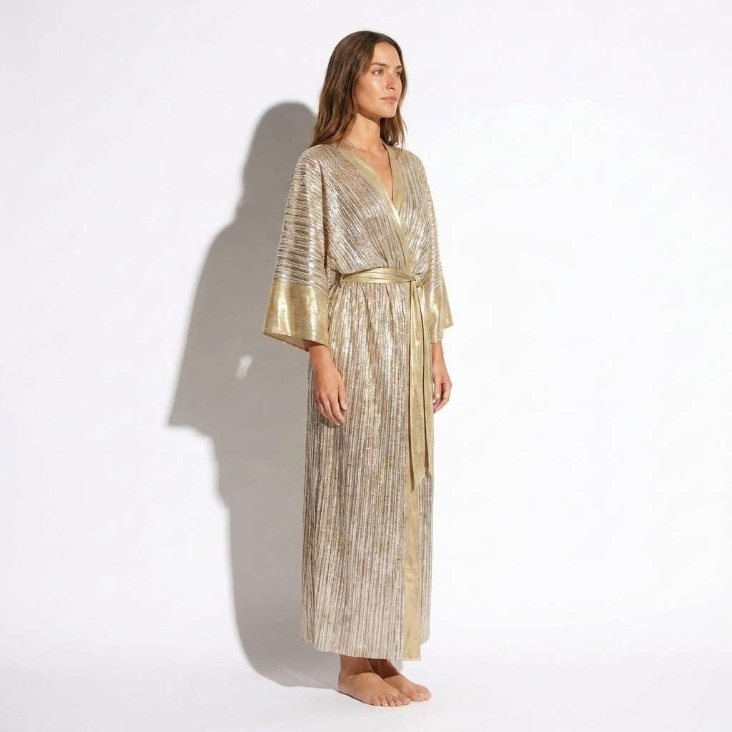 Colette — Gold Striped Kimono Cover-Up, side view