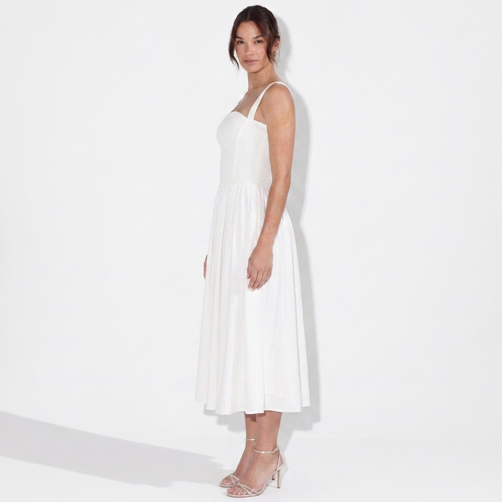 Pascaline — White Square-Neck Midi Dress, side view