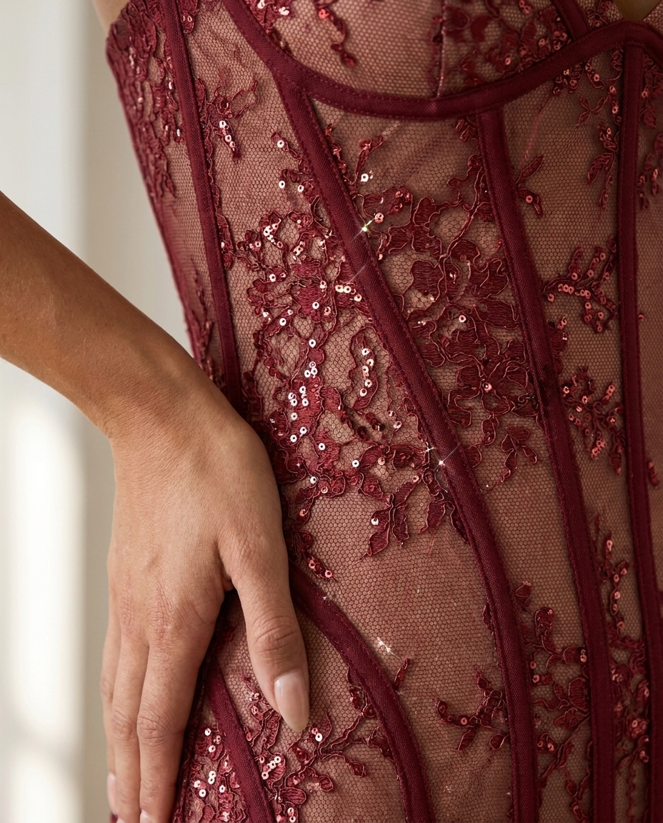 Doralice — Rose Gold Sequin Gown, detail