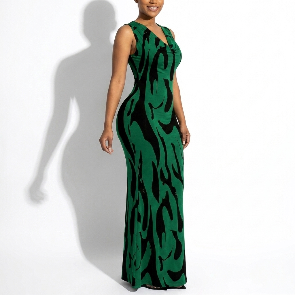 Zéphyrine — Abstract Print Halter Maxi Dress, side view