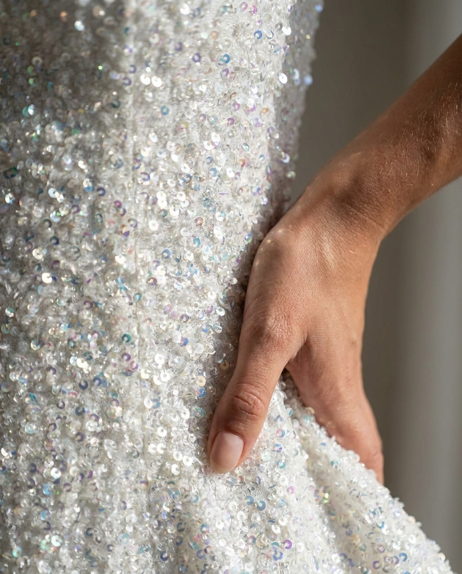 Ivoire — White Sequin Mini Dress, detail