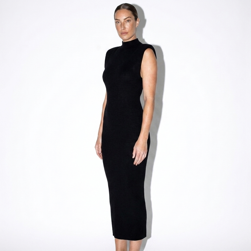 Noémie — Black Pleated-Hem Mini Dress, side view