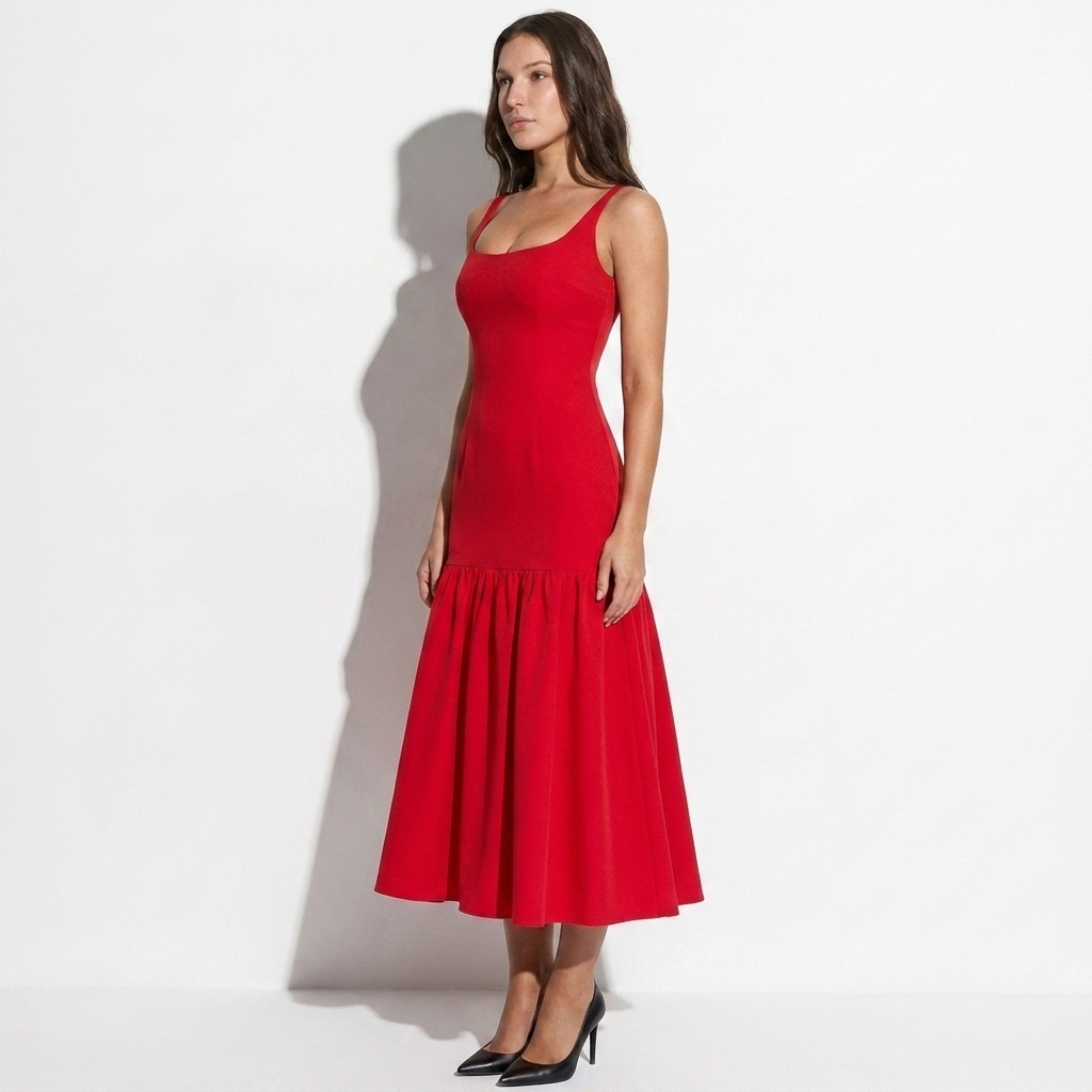 Lucienne — White Halter Midi Dress, side view
