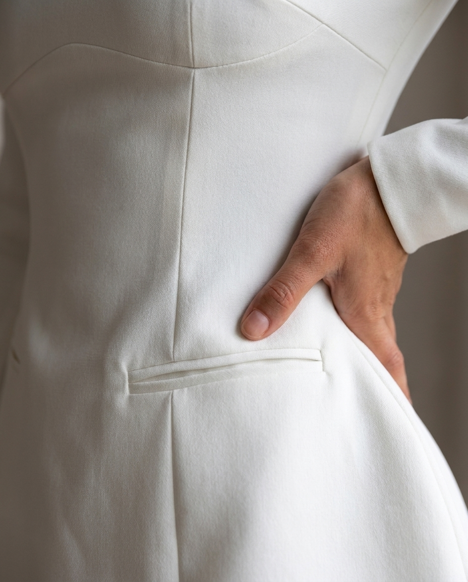 Pénélope — White Peplum Mini Dress, detail