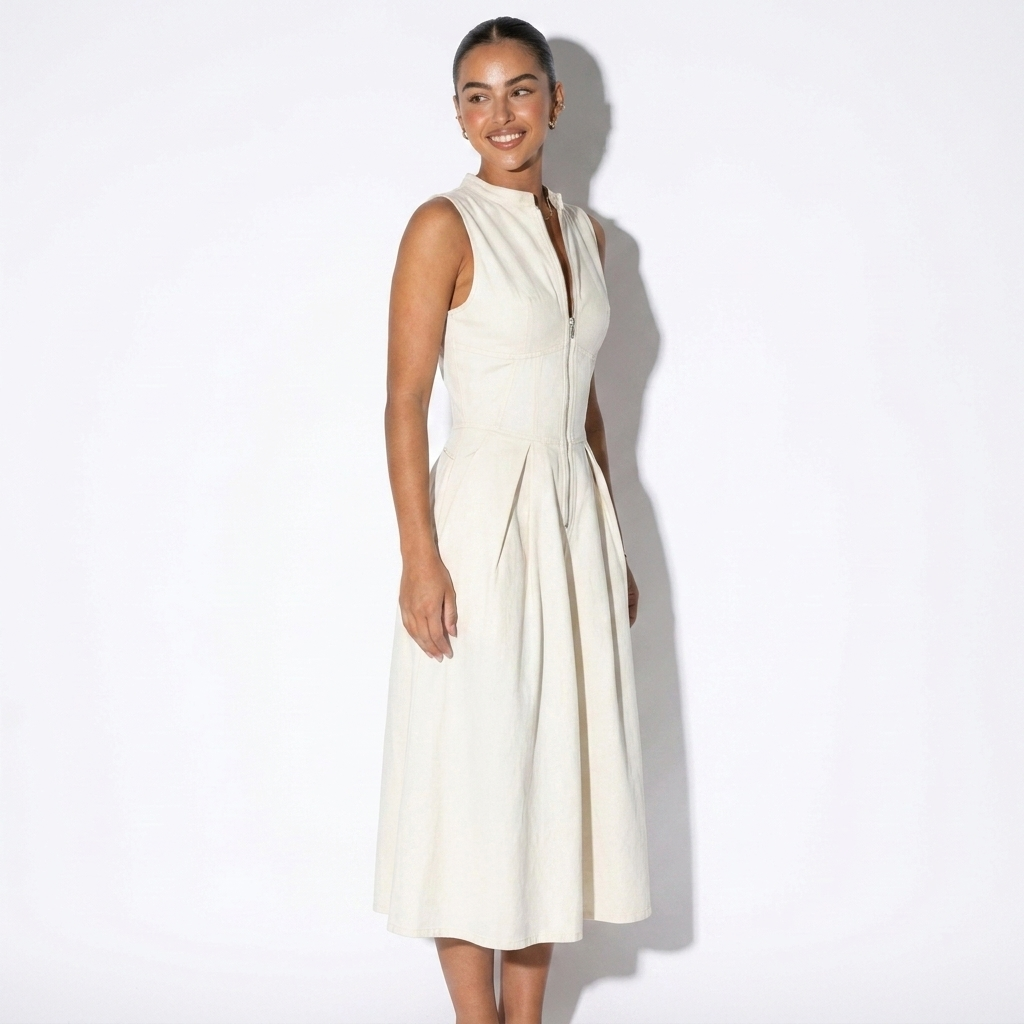 Ombline — Ivory Pleated Plunge Gown, side view