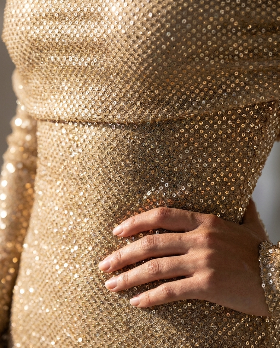 Orlane — Beige Off-Shoulder Sequin Set, detail