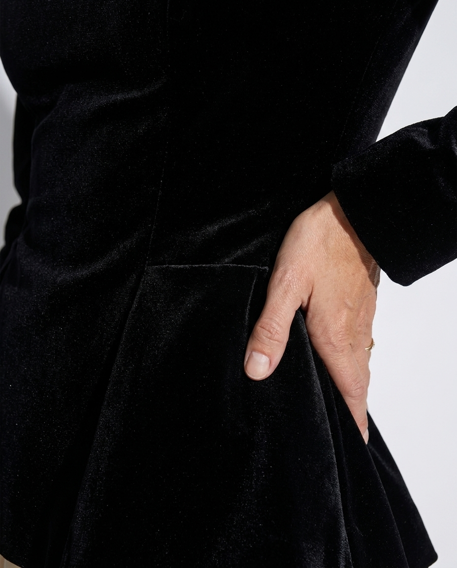 Fabienne — Black Peplum Top, detail