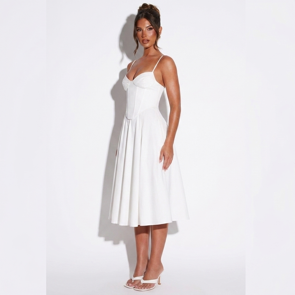 Léocadie — White Strapless Fit-and-Flare Midi Dress, side view