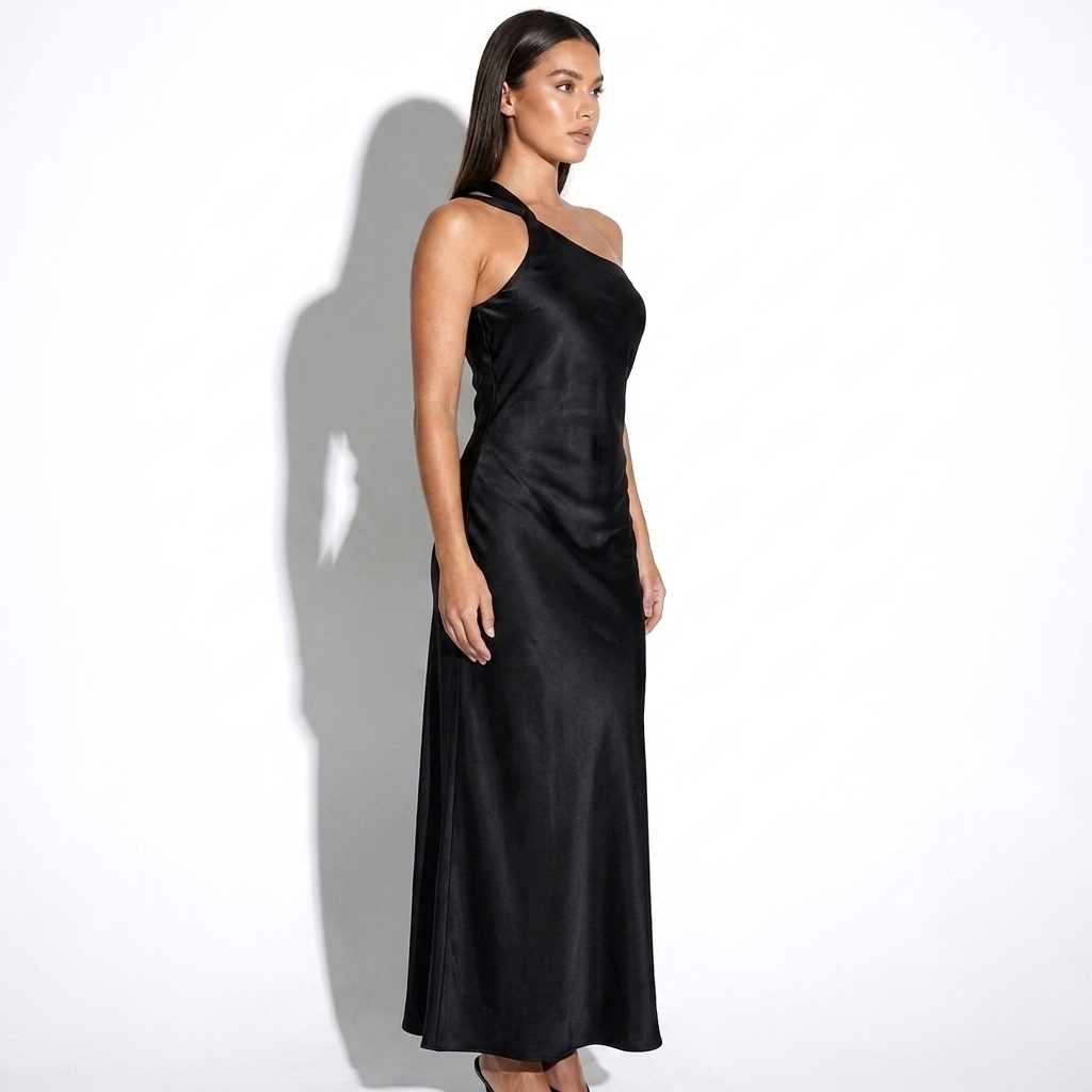 Valérie — Black Bodycon Midi Dress, side view