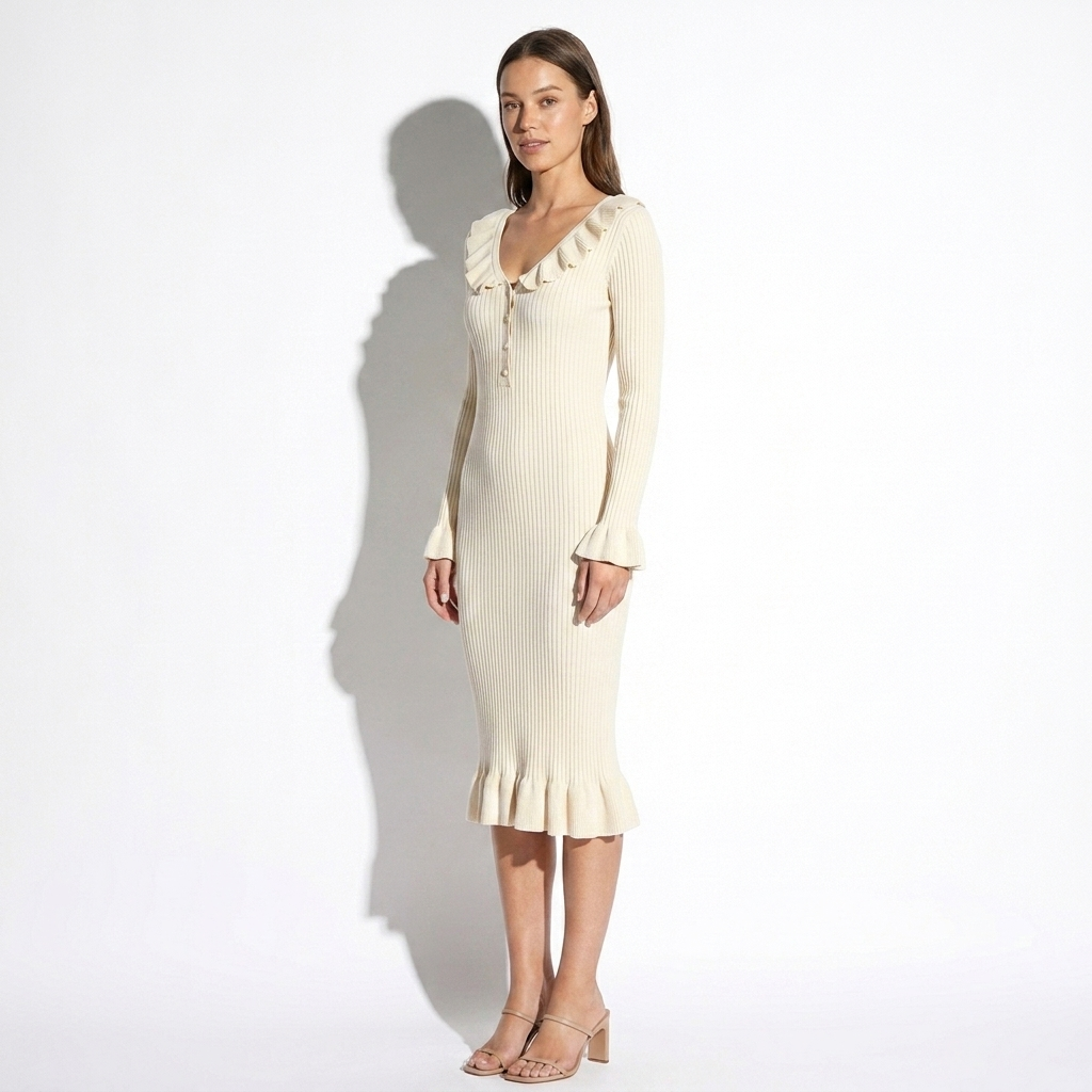 Aurélienne — Gold Sequin Plunge Gown, side view