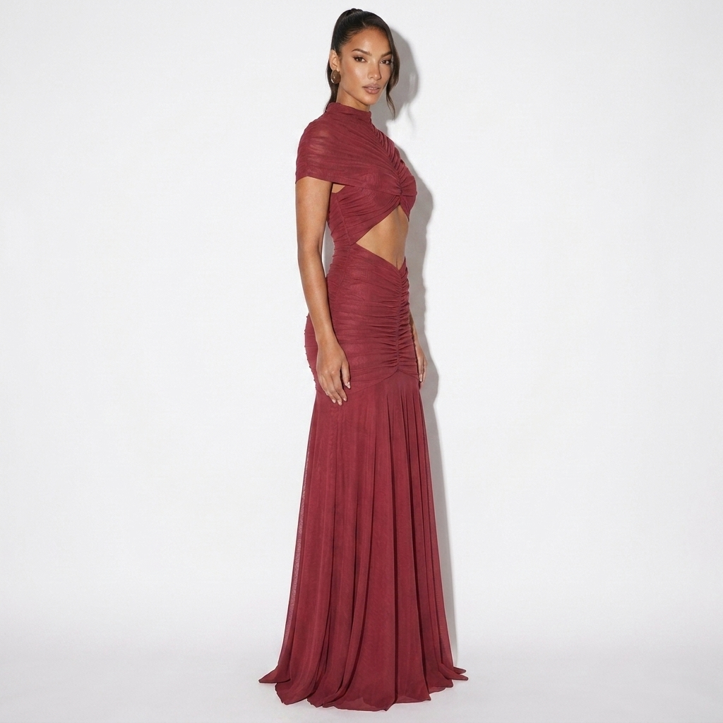 Odélie — Black Long-Sleeve Slit Gown, side view