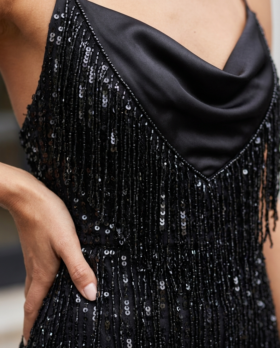 Odile-Marie — Grey Satin Cowl Gown, detail