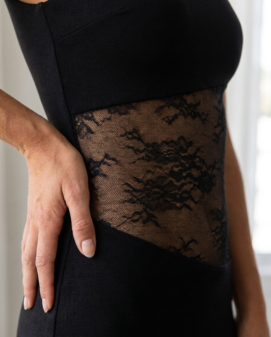 Françoise — Black Plunge Textured Mini Dress, detail