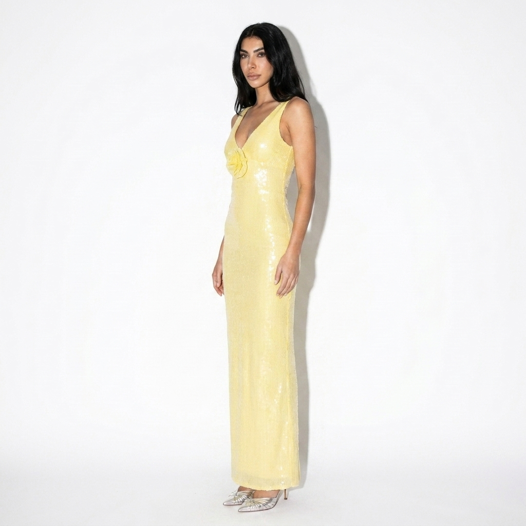 Béatrix — Navy Sequin Slit Gown, side view