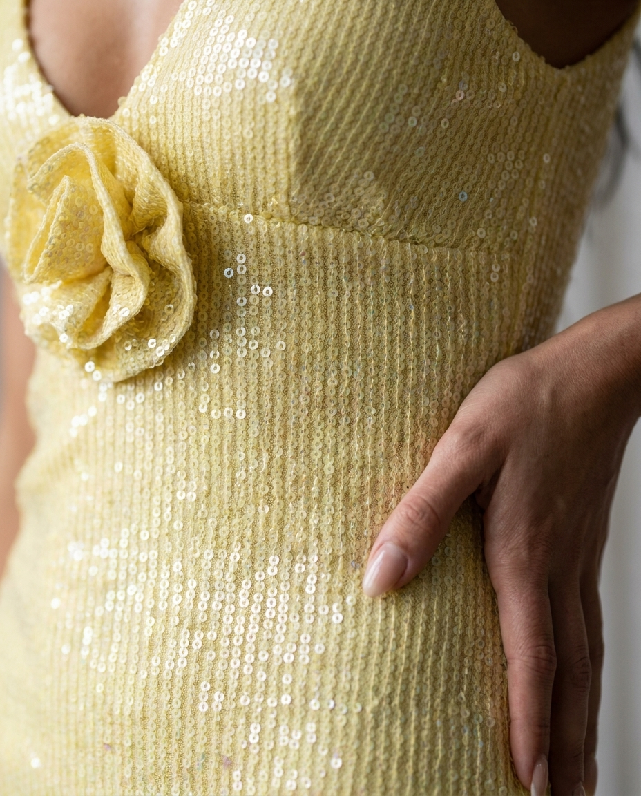 Béatrix — Navy Sequin Slit Gown, detail