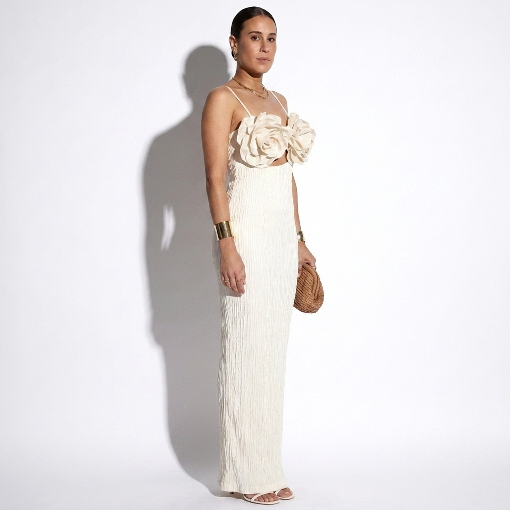 Marceline — Ivory Floral Appliqué Bustier Dress, side view